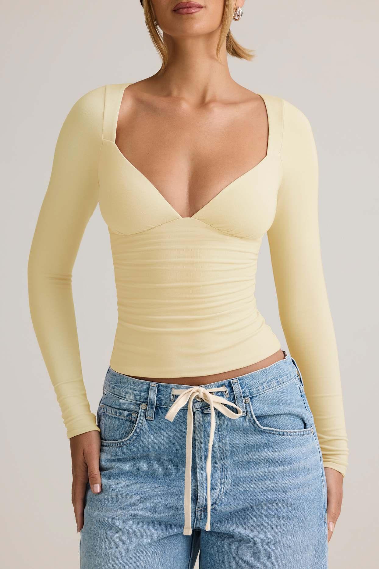 Modal Ruched Long-Sleeve Top in Buttercream Yellow Product Image