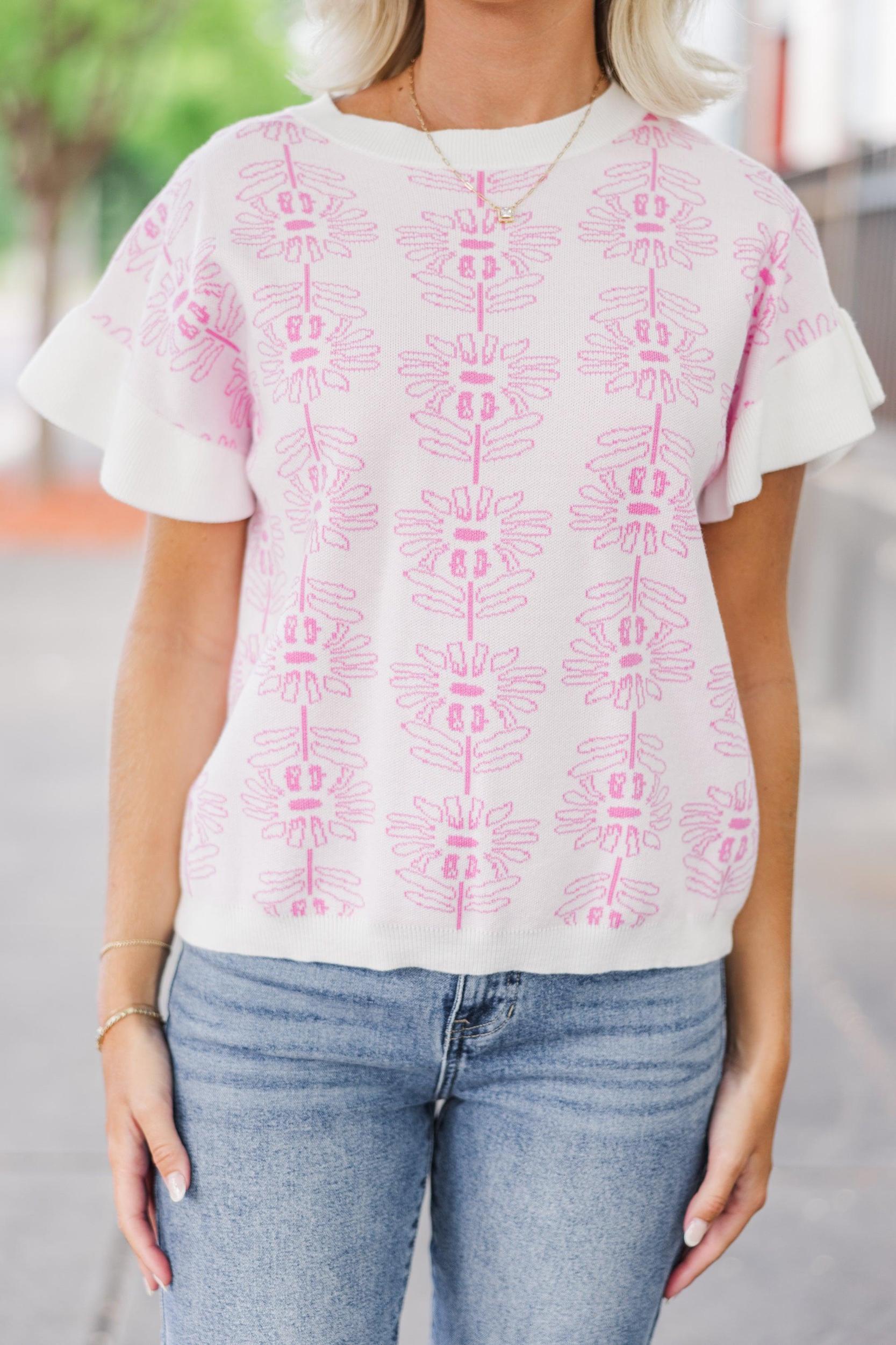 Fall In Love Fuchsia Pink Floral Sweater Female Product Image