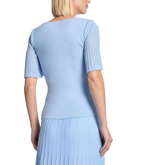 MISOOK Ribbed Knit V-Neck Short Flutter Sleeve Tunic Product Image