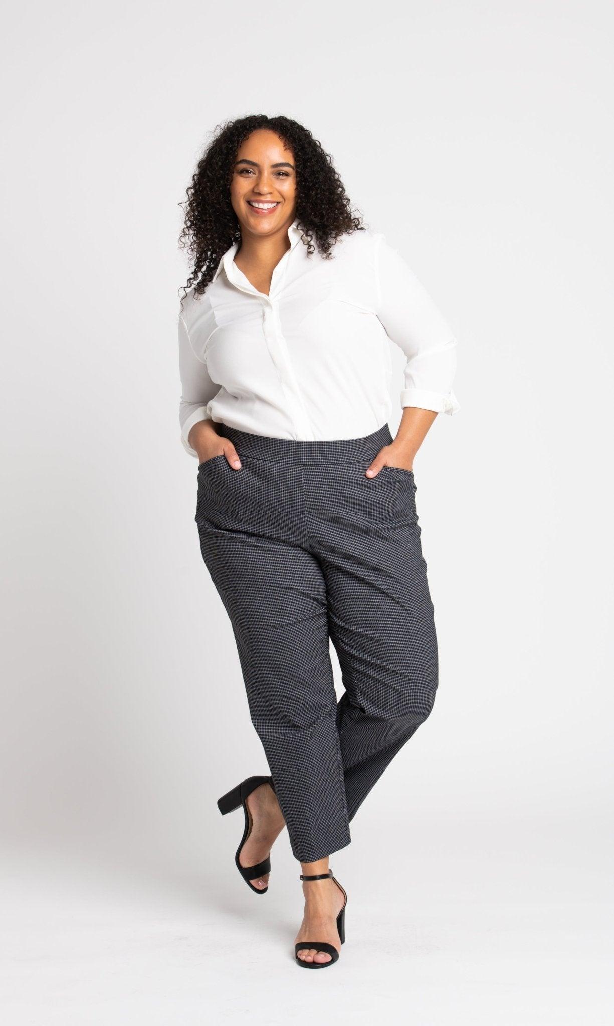 Roz & Ali Superstretch Black Grid Pull On Ankle Pants - Plus Product Image