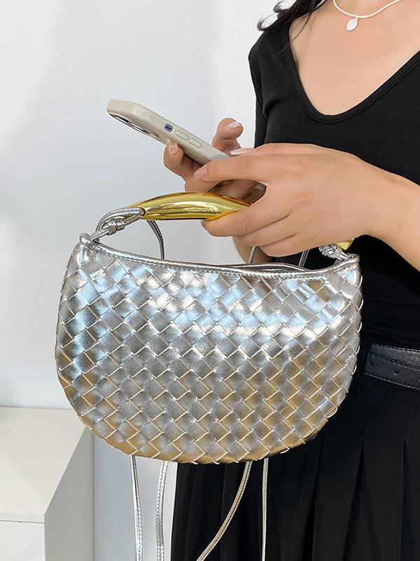 Geometric Split-Joint Woven Zipper Bags Handbags Product Image