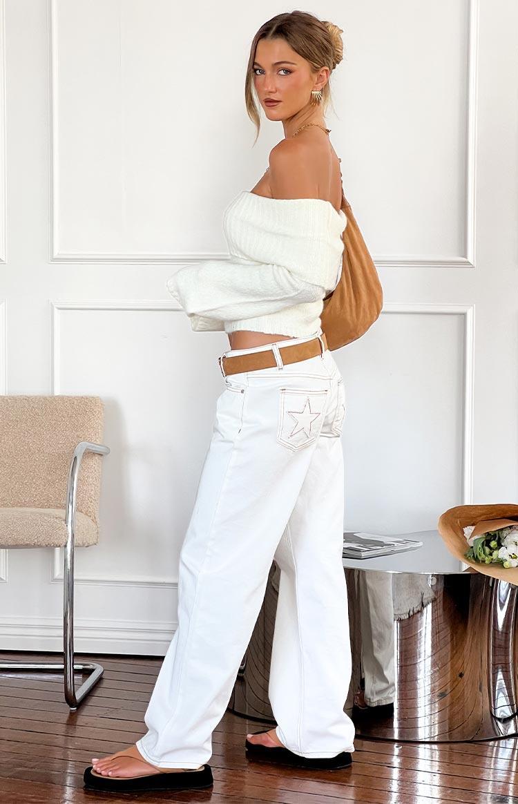 Clara Star White Denim Low Rise Jeans Girls Product Image