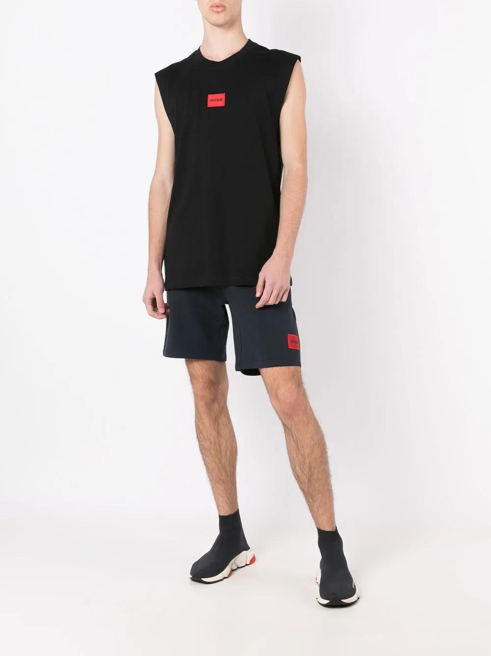 HUGO BOSS Hugo Men's Dark Blue Logo-patch Relaxed-fit Cotton-jersey Shorts In Navy Product Image