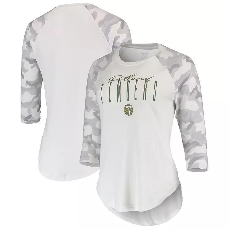 Women's Concepts Sport White/Gray Portland Timbers Composite 3/4-Sleeve Raglan Top, Size: Large Product Image