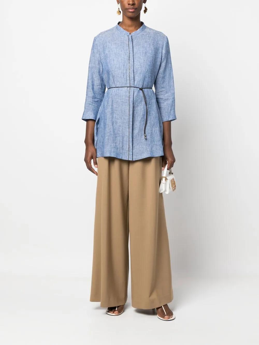 FABIANA FILIPPI Tie-waist Linen Blouse In Light Pastel Blue Product Image