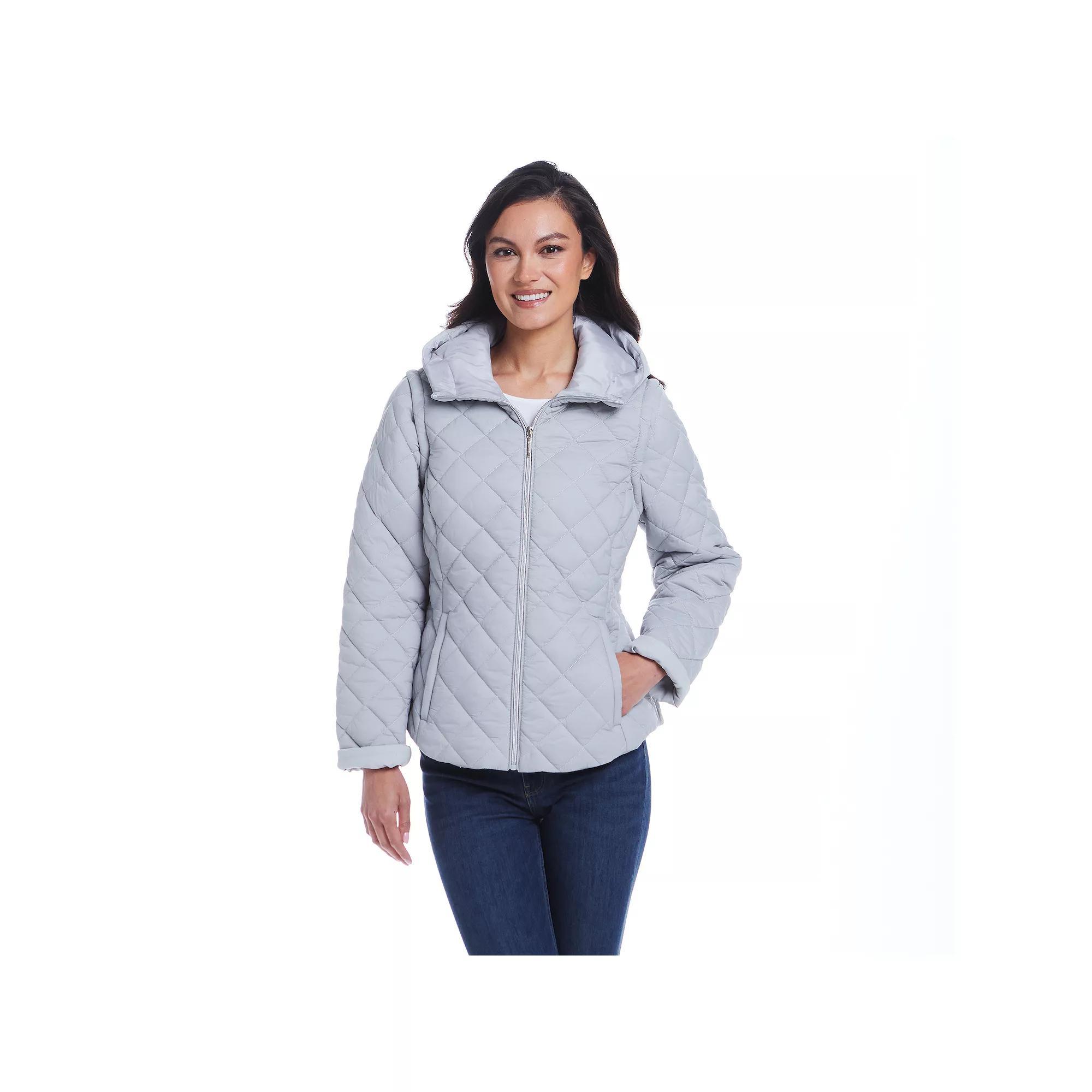 Women's Weathercast 2-in-1 Quilted Hooded Jacket with Zip Off Sleeves, Size: XL, Silver Product Image