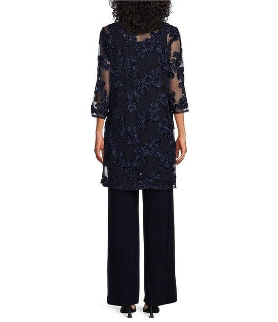 R & M Richards 3/4 Sleeve Crew Neck Embroidered Soutache 3-Piece Pant Set Product Image
