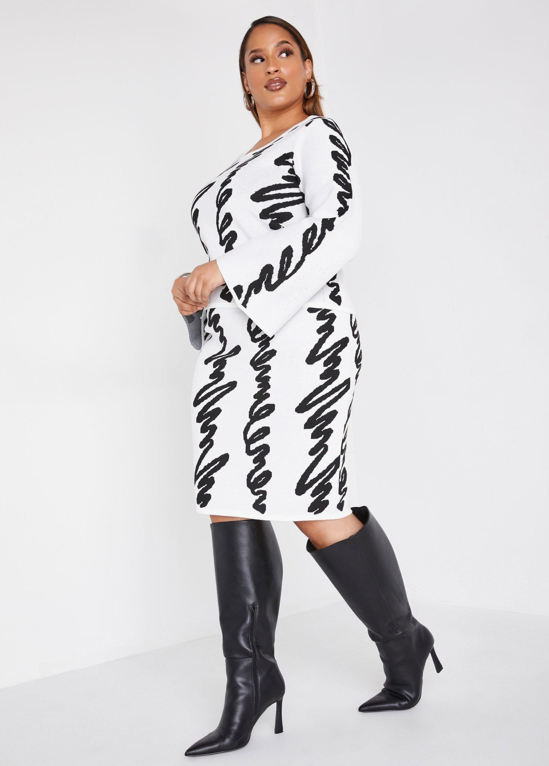 Plus Size Scribble Intarsia Sweater Skirt Ashley Stewart Product Image