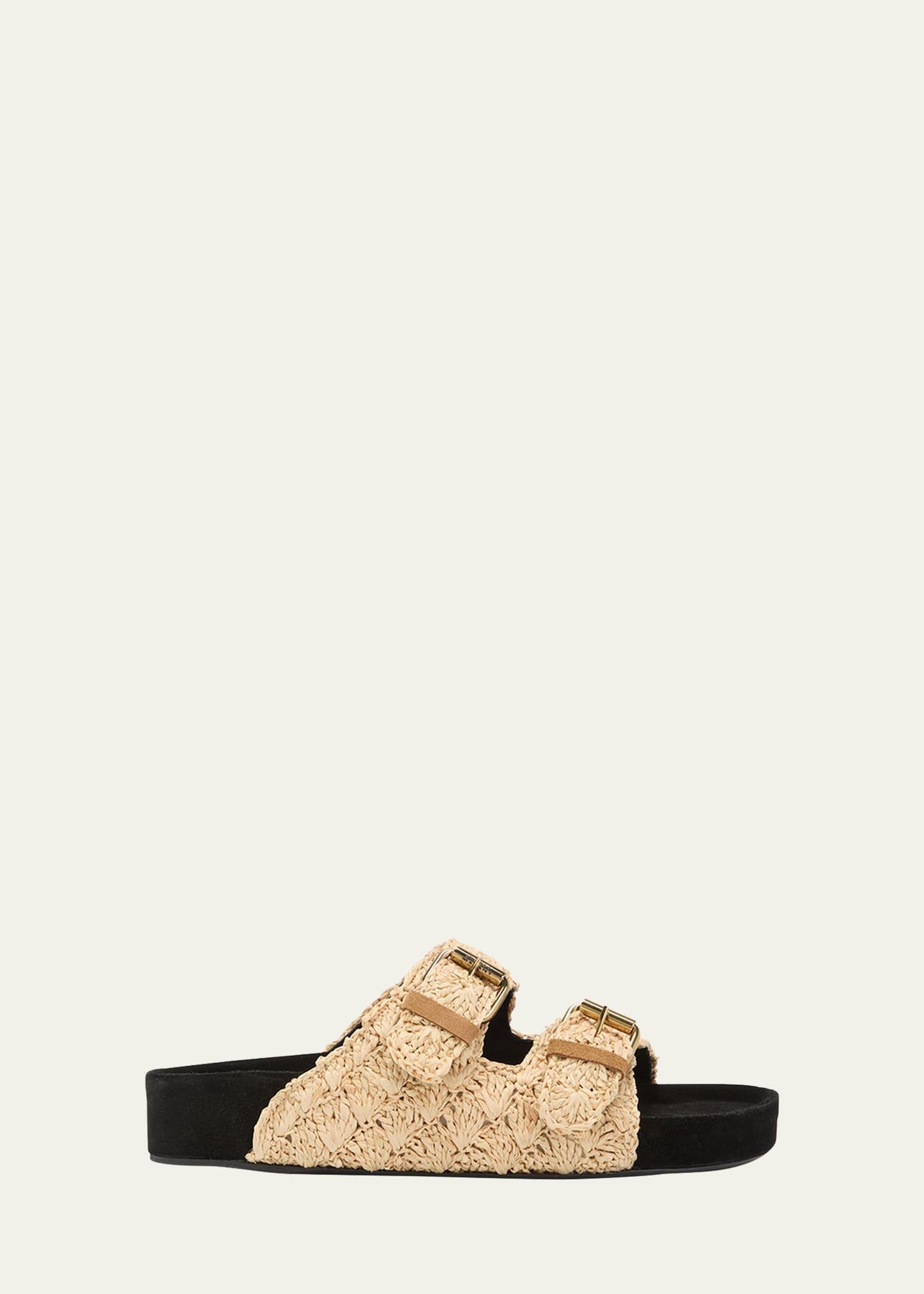 Lennyo Rattan Dual-Buckle Slide Sandals Product Image