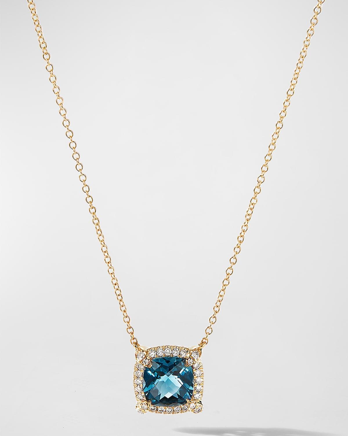 David Yurman Petite Chatelaine Pave Bezel Pendant Necklace in 18K Yellow Gold with Hampton Blue Topaz, 18 Product Image