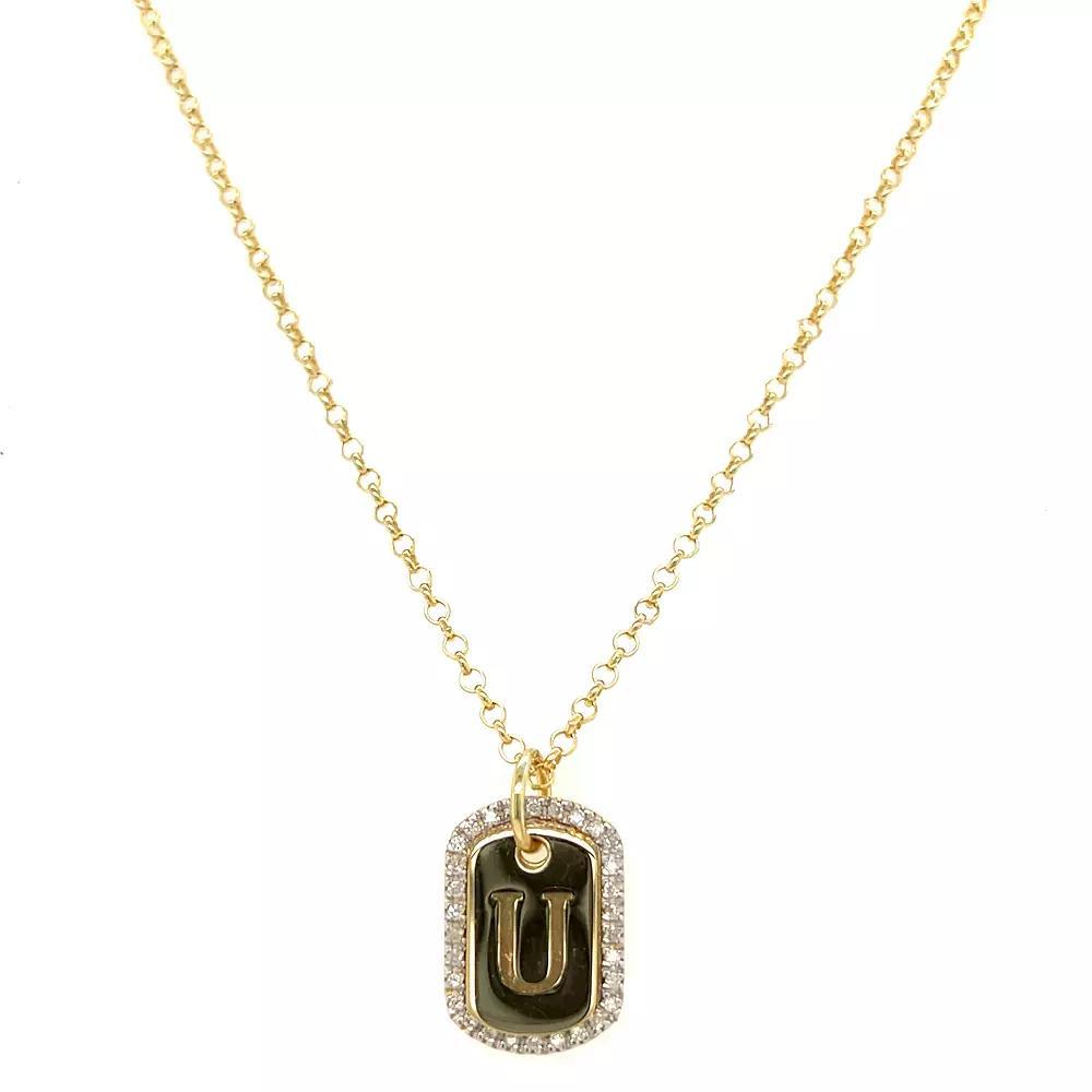 Meshmerise 18k Gold over Sterling Silver 1/5 Carat T.W. Diamond Initial Dog Tag Necklace, Women's, Size: 16-18" ADJ, Gold Tone U Product Image
