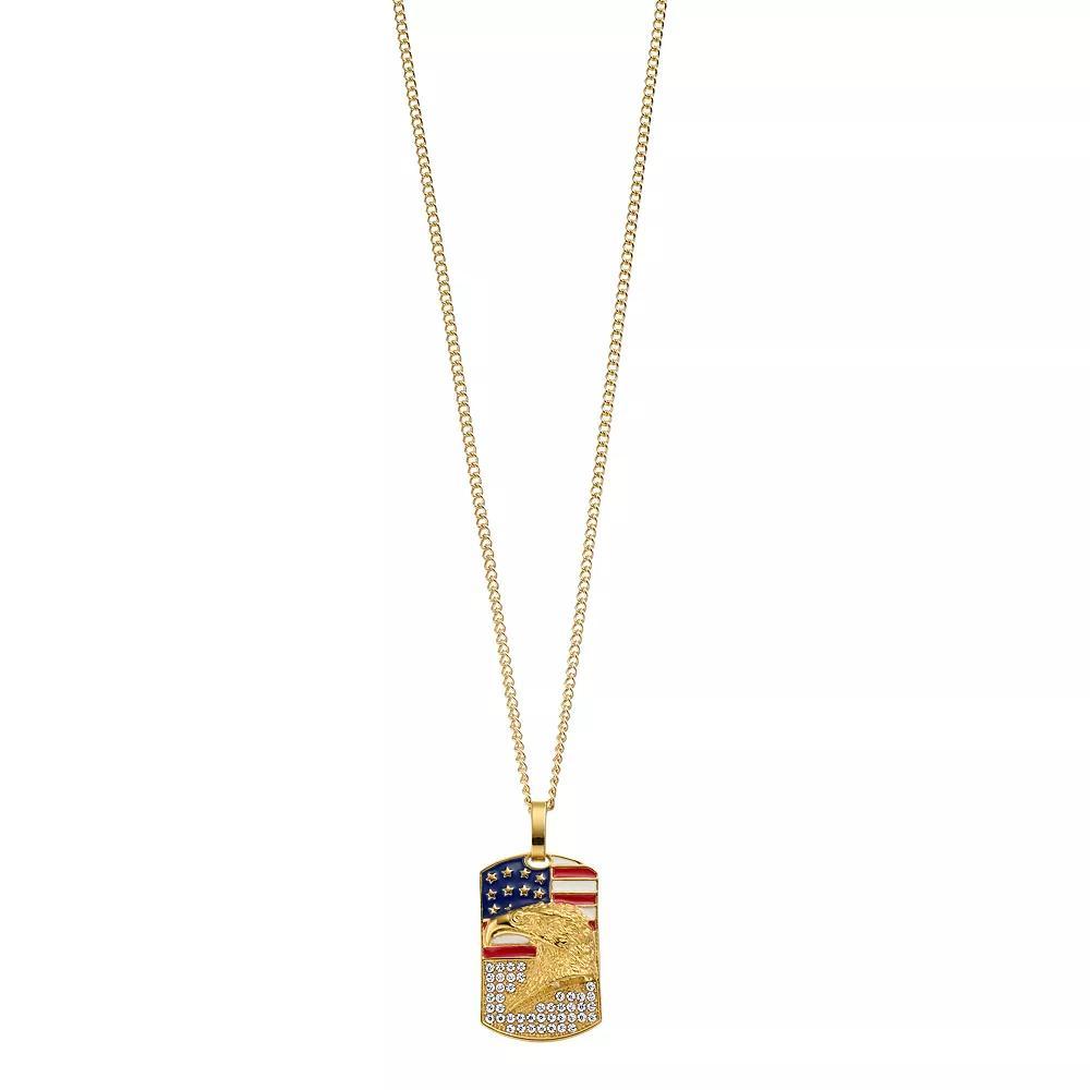 Kristen Kesho Stainless Steel Yellow Plated Crystal Eagle American Flag Dog Tag Curb Chain Pendant Necklace, Men's, Size: 24" Product Image