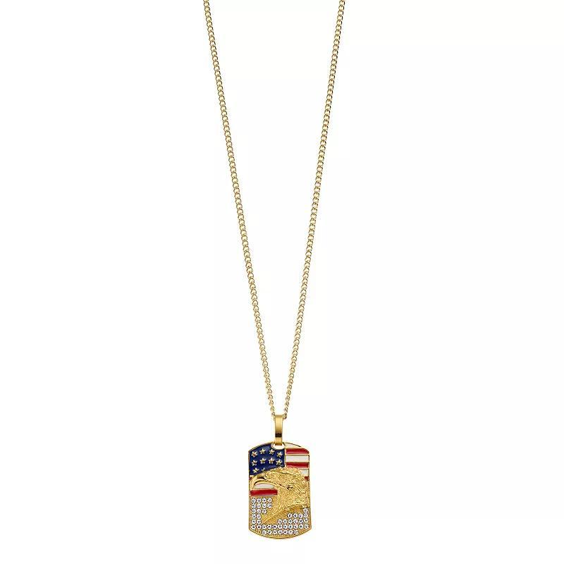 Kristen Kesho Stainless Steel Yellow Plated Crystal Eagle American Flag Dog Tag Curb Chain Pendant Necklace, Men's, Size: 24" Product Image