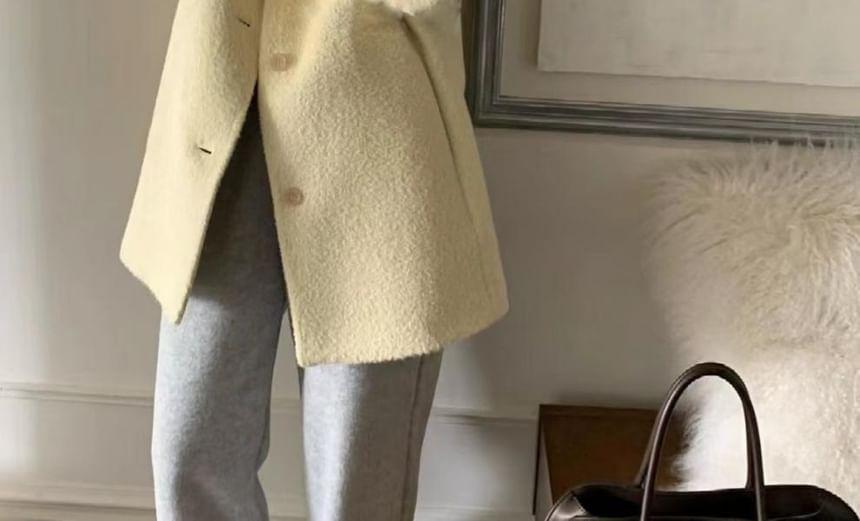 Lapel Collar Plain Single Breasted Coat Product Image