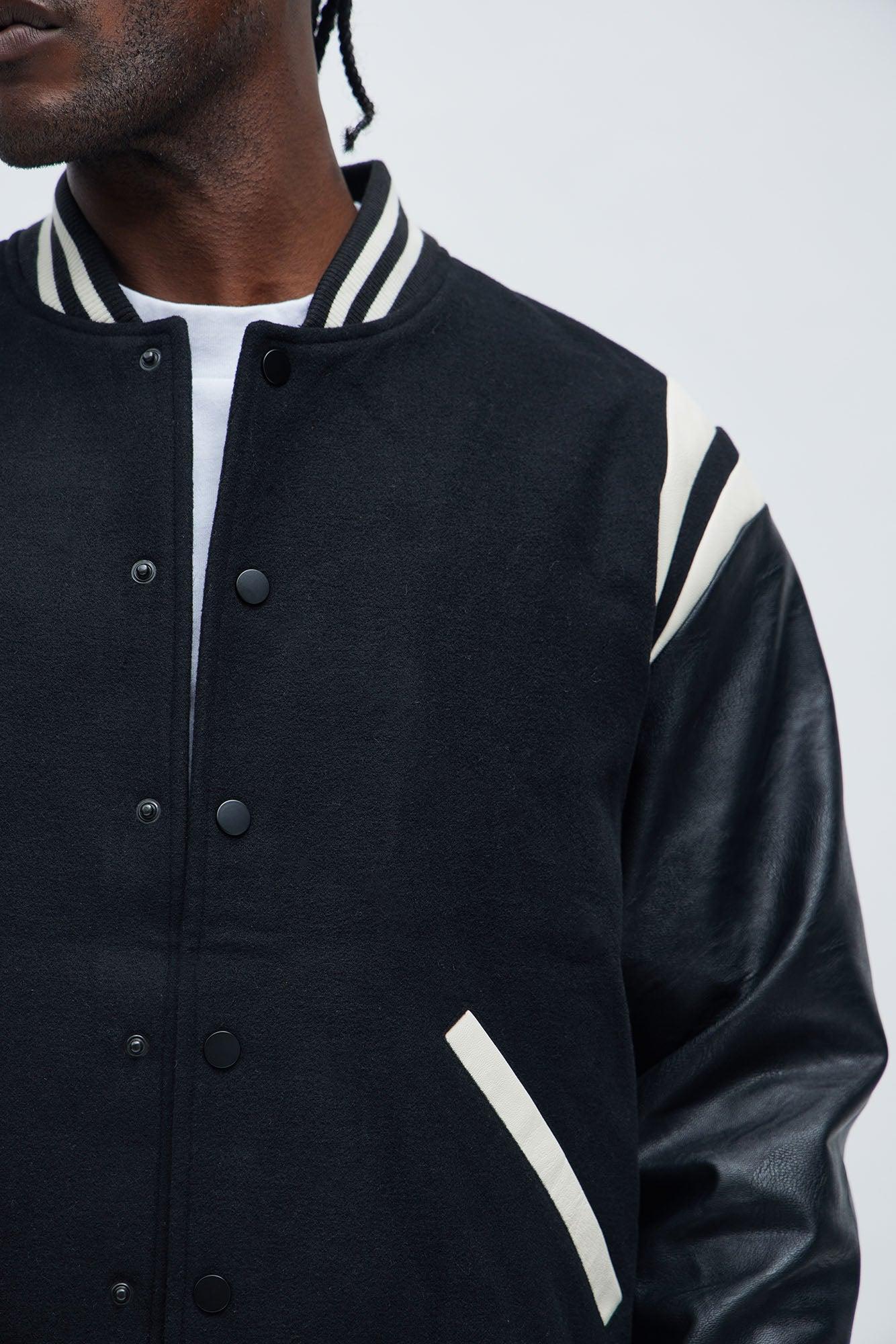 Shoulder Varsity Jacket - Black/combo Product Image
