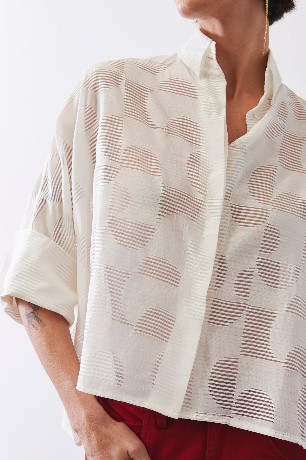 Oversized Geo Sheer Cropped Blouse Product Image