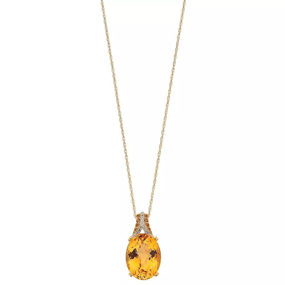 14k Gold Over Silver Citrine & Lab-Created White Sapphire Oval Pendant, Women's, Size: 18", Gold Tone Product Image