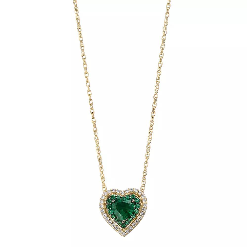 14k Gold Over Silver Lab-Created Emerald & Lab-Created White Sapphire Heart Pendant Necklace, Women's, Size: 18", Sterling Product Image