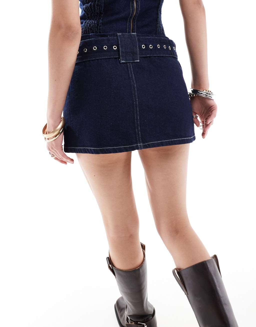 Pull&Bear buckle belt detail micro mini skirt in indigo blue - part of a set Product Image