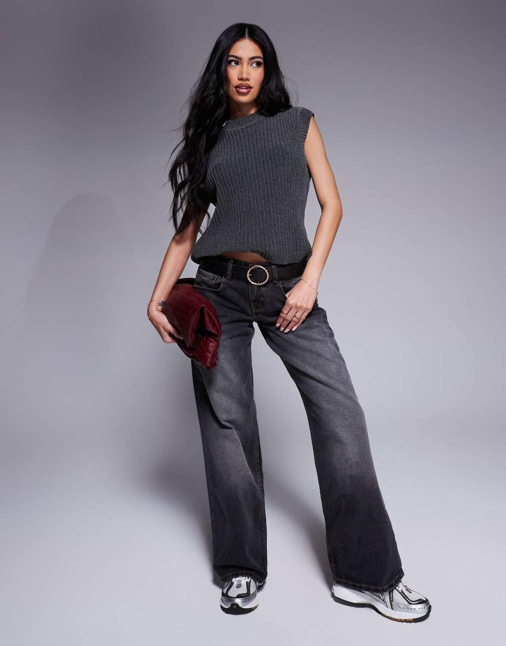 ASOS DESIGN chenille knit tank in charcoal Product Image