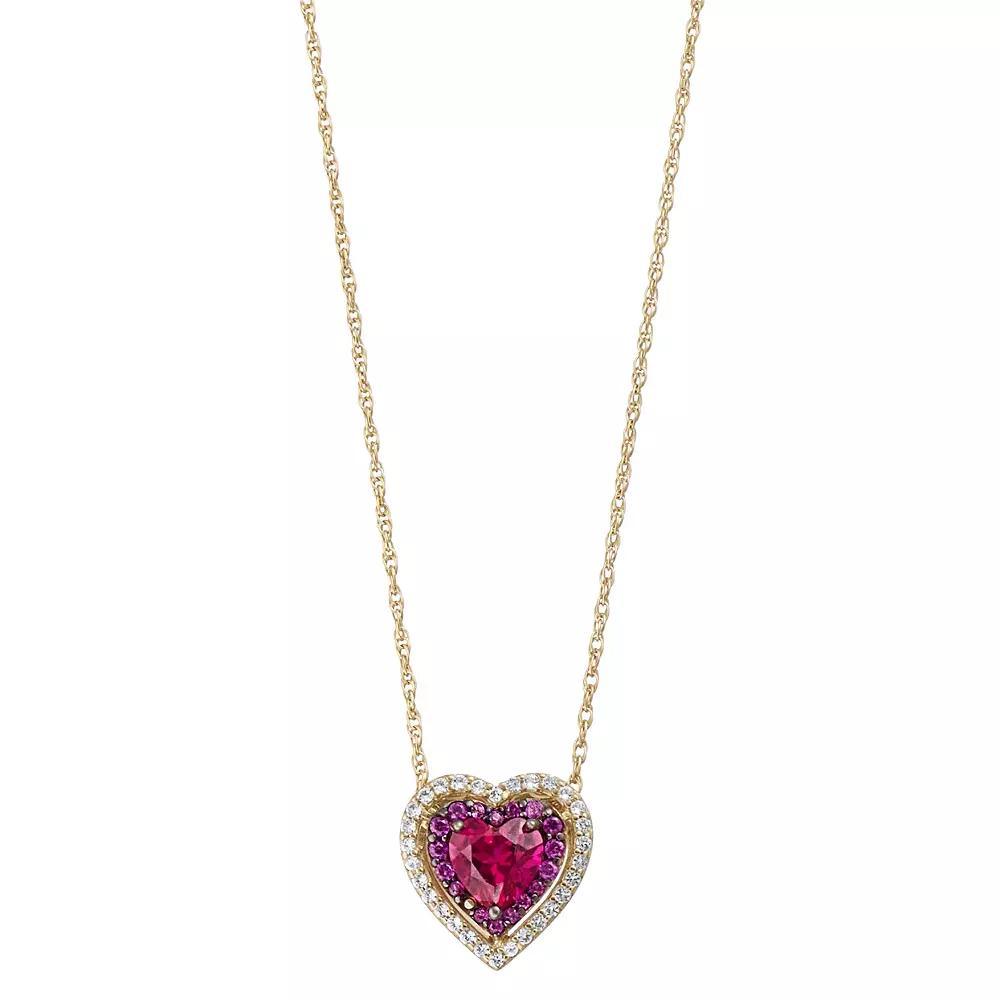 14k Gold Over Silver Lab-Created Ruby & Lab-Created White Sapphire Heart Pendant Necklace, Women's, Size: 18", Sterling Product Image