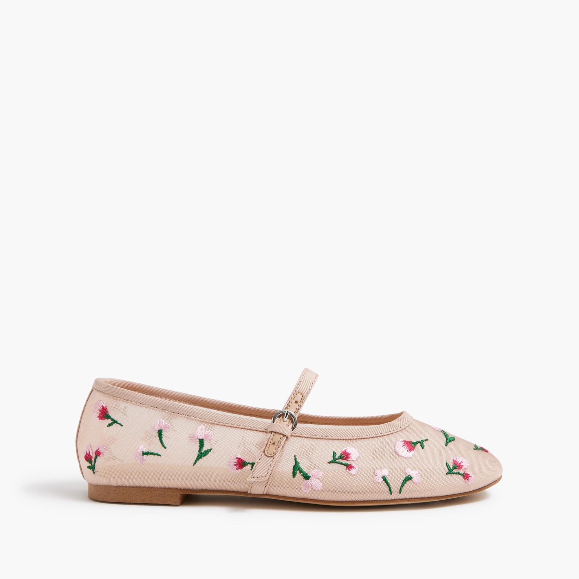 Mesh embroidered Mary Jane flats Product Image
