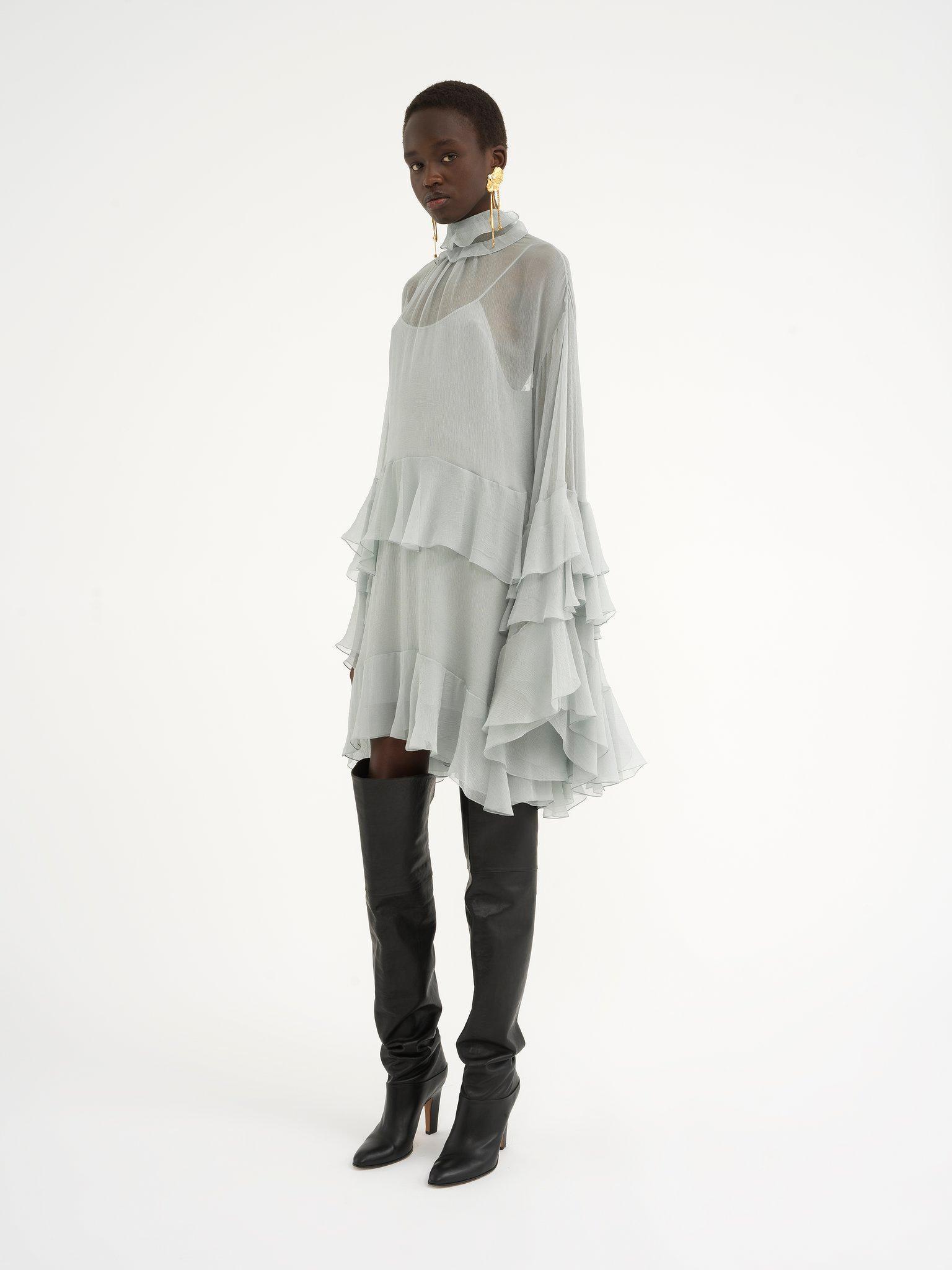 Mini ruffled dress in silk mousseline Product Image