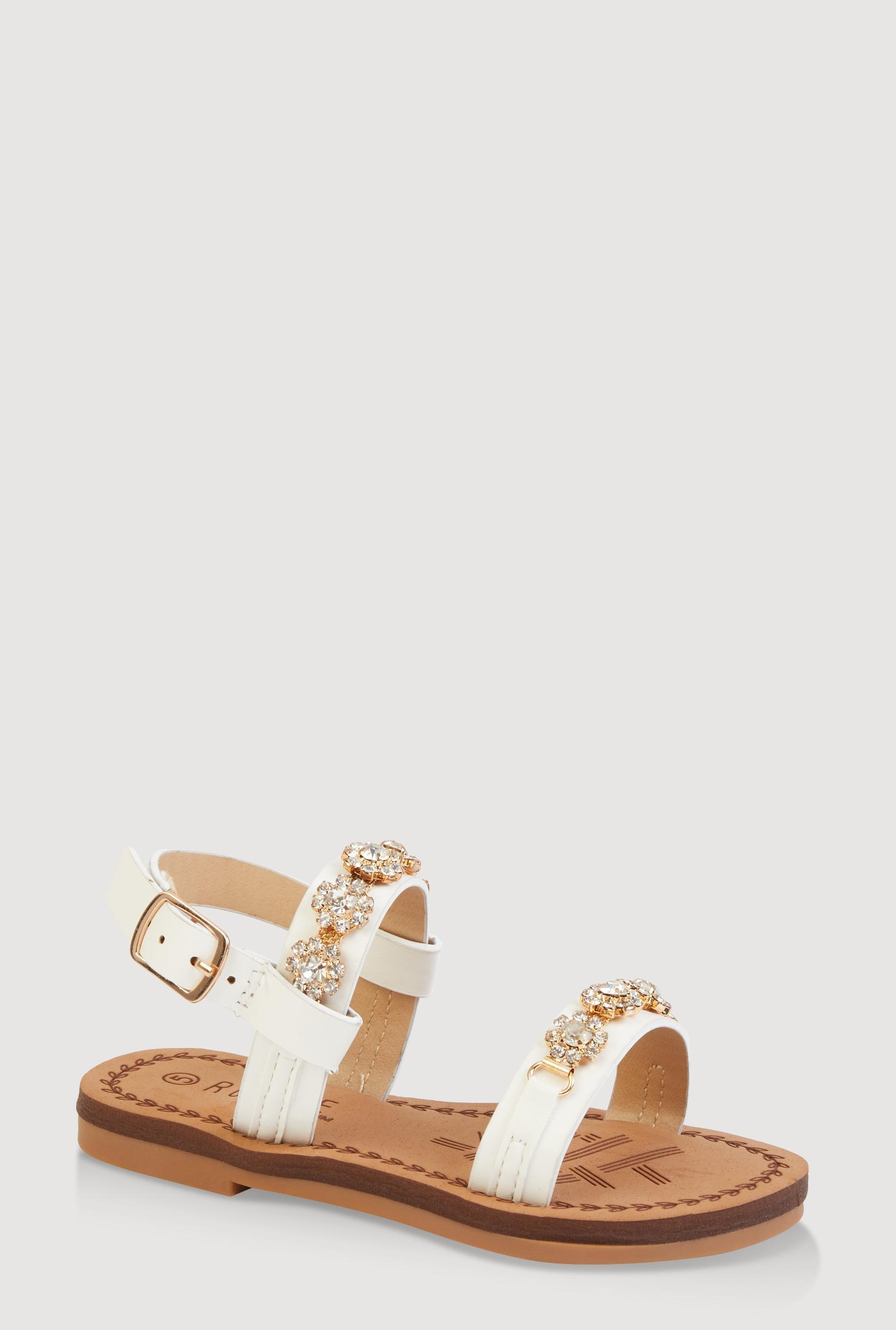 Womens Toddler Girls Embellished Rhinestone Flower Band Sandals Product Image