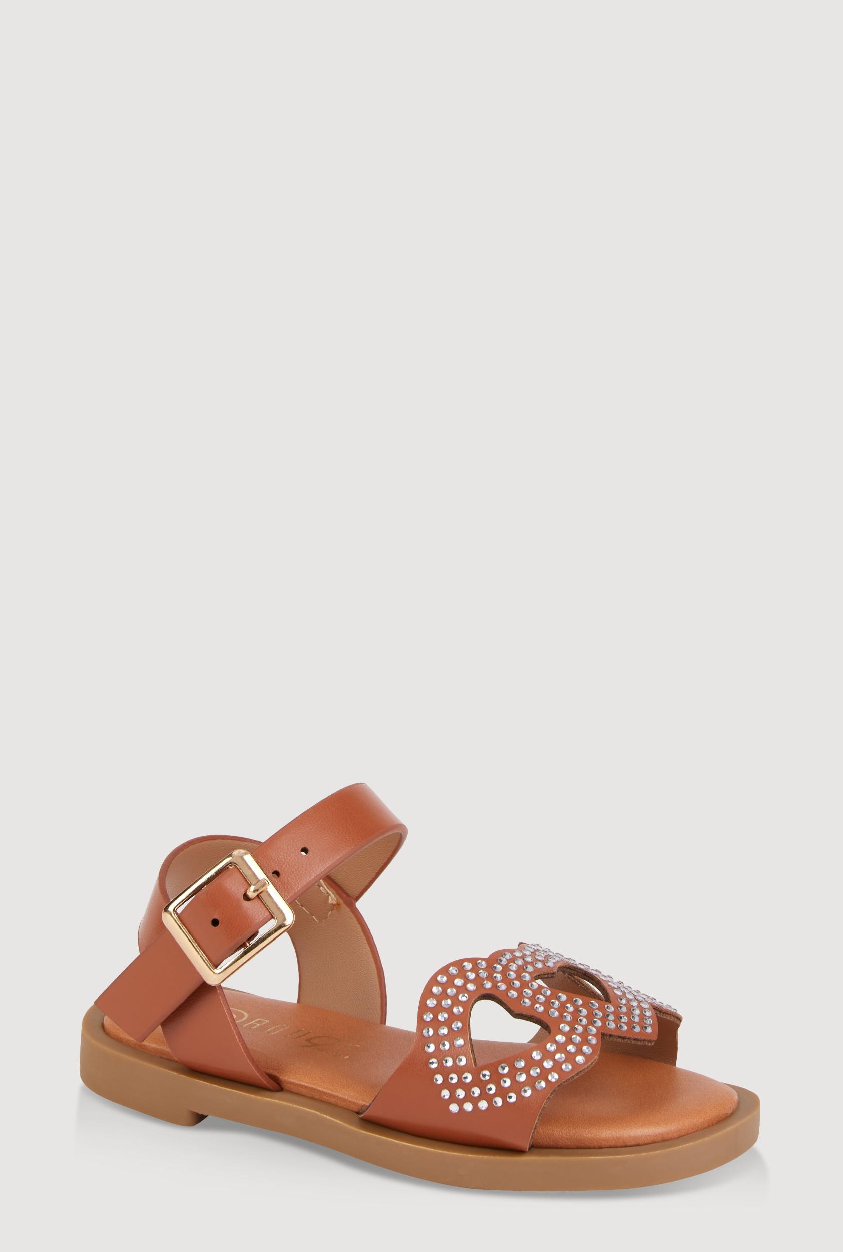 Womens Toddler Girls Rhinestone Heart Cut Out Band Sandals Product Image