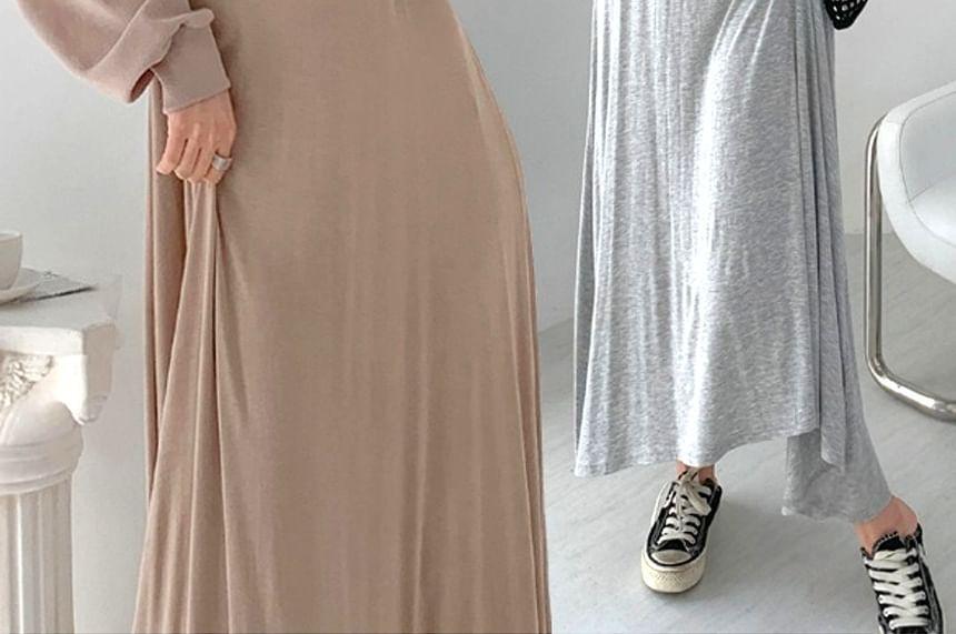 Set: Long-Sleeve Plain Cutout Top + Slipdress Product Image