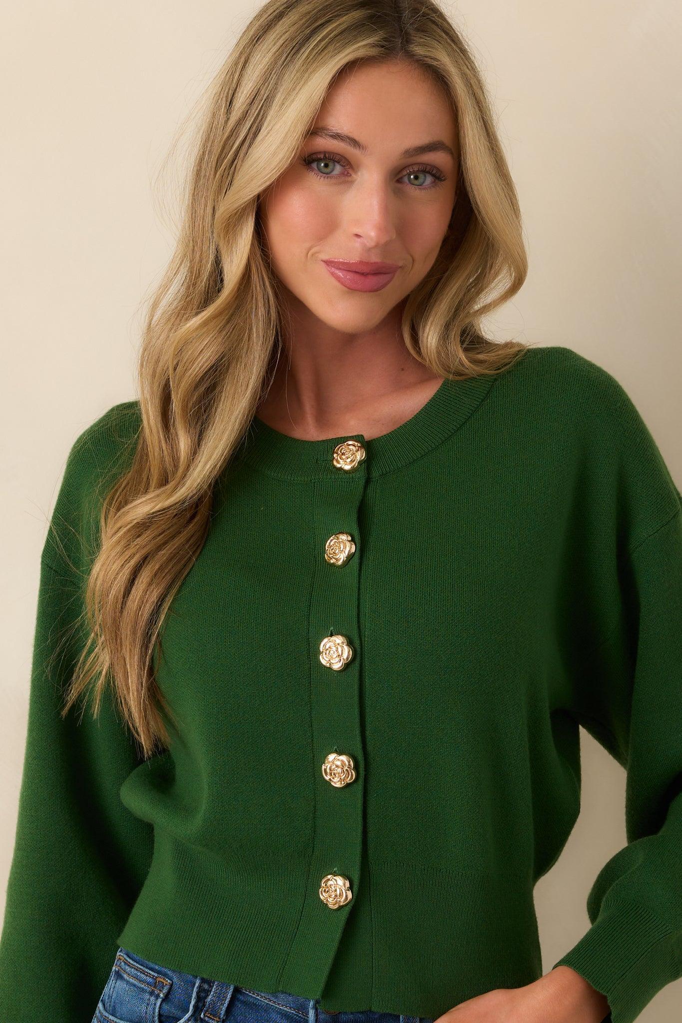 Kind Of Comforting Hunter Green Button Front Long Sleeve Cardigan Product Image