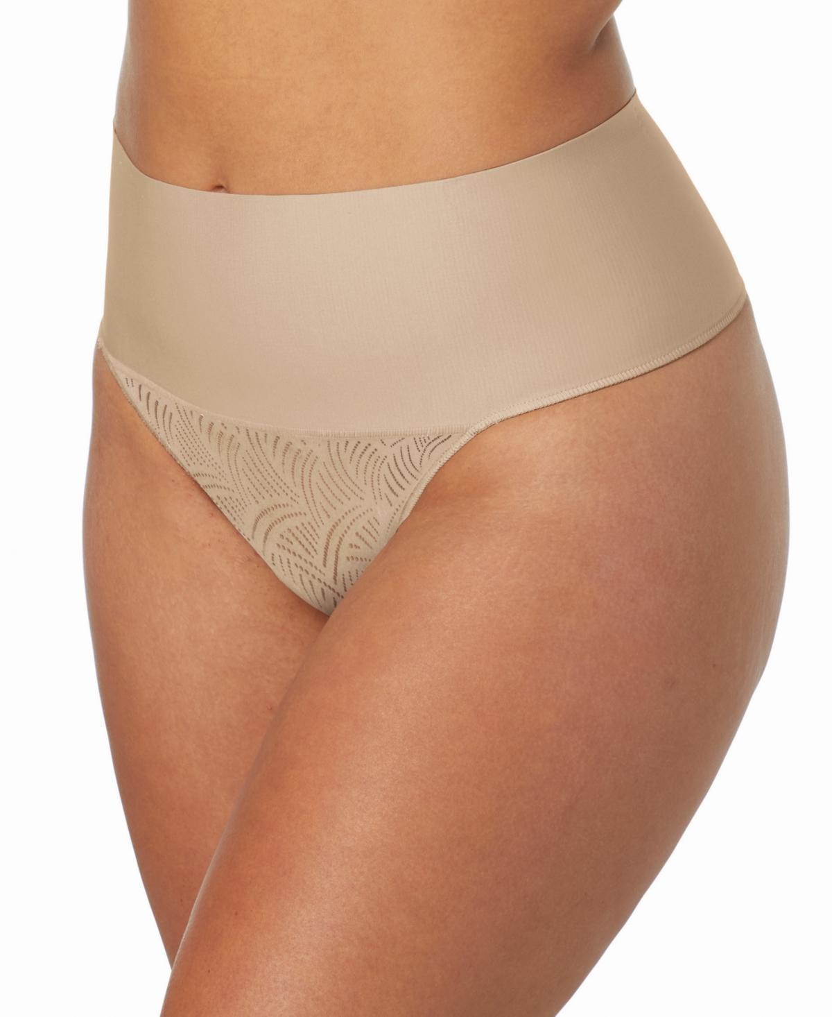Maidenform Firm Control Shapewear Tame Your Tummy Lace Thong Panty 0049, Women's, Size: Medium, Nude Transparent Lace Product Image