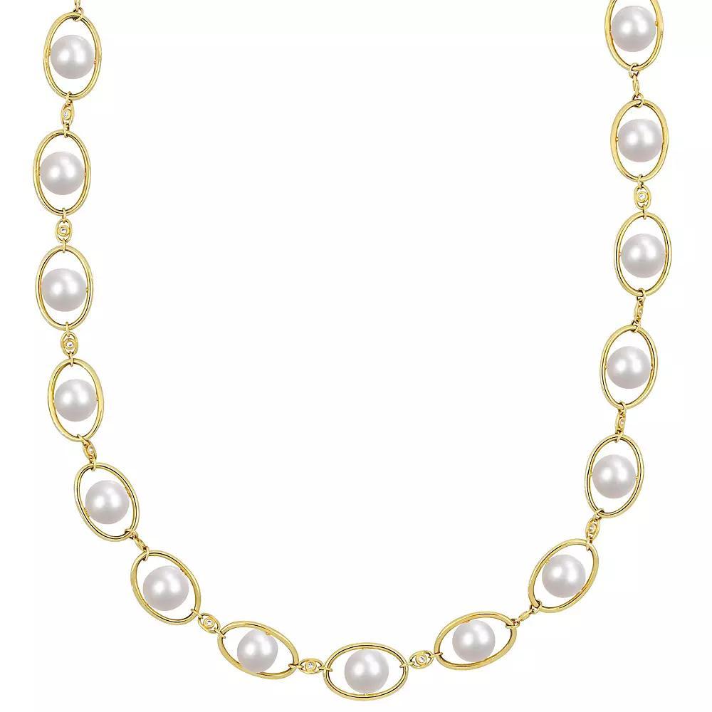 Stella Grace 18k Gold Over Silver Freshwater Cultured Pearl & Cubic Zirconia Oval Link Necklace, Womens 18k Gold Plated Product Image