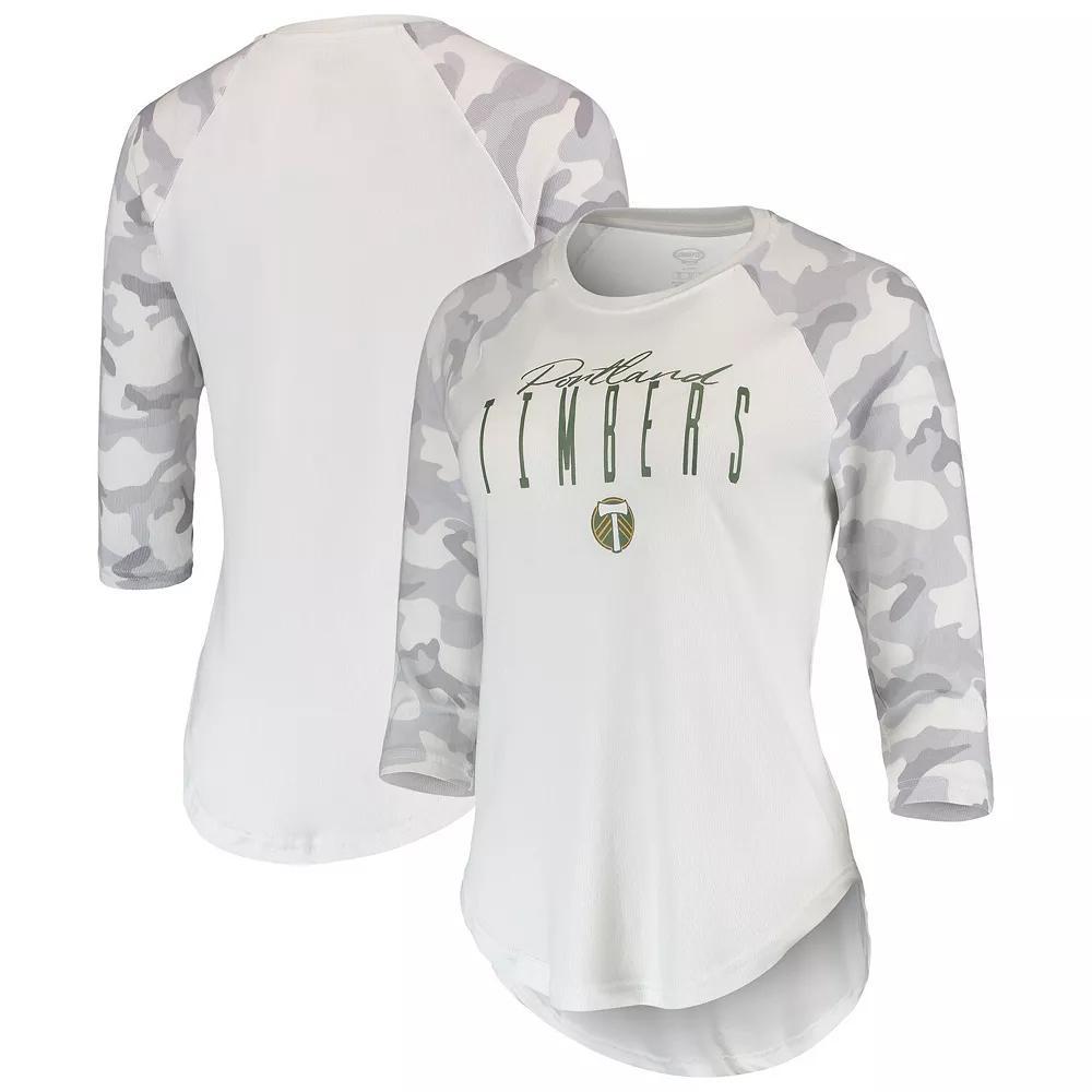 Women's Concepts Sport White/Gray Portland Timbers Composite 3/4-Sleeve Raglan Top, Size: Large Product Image