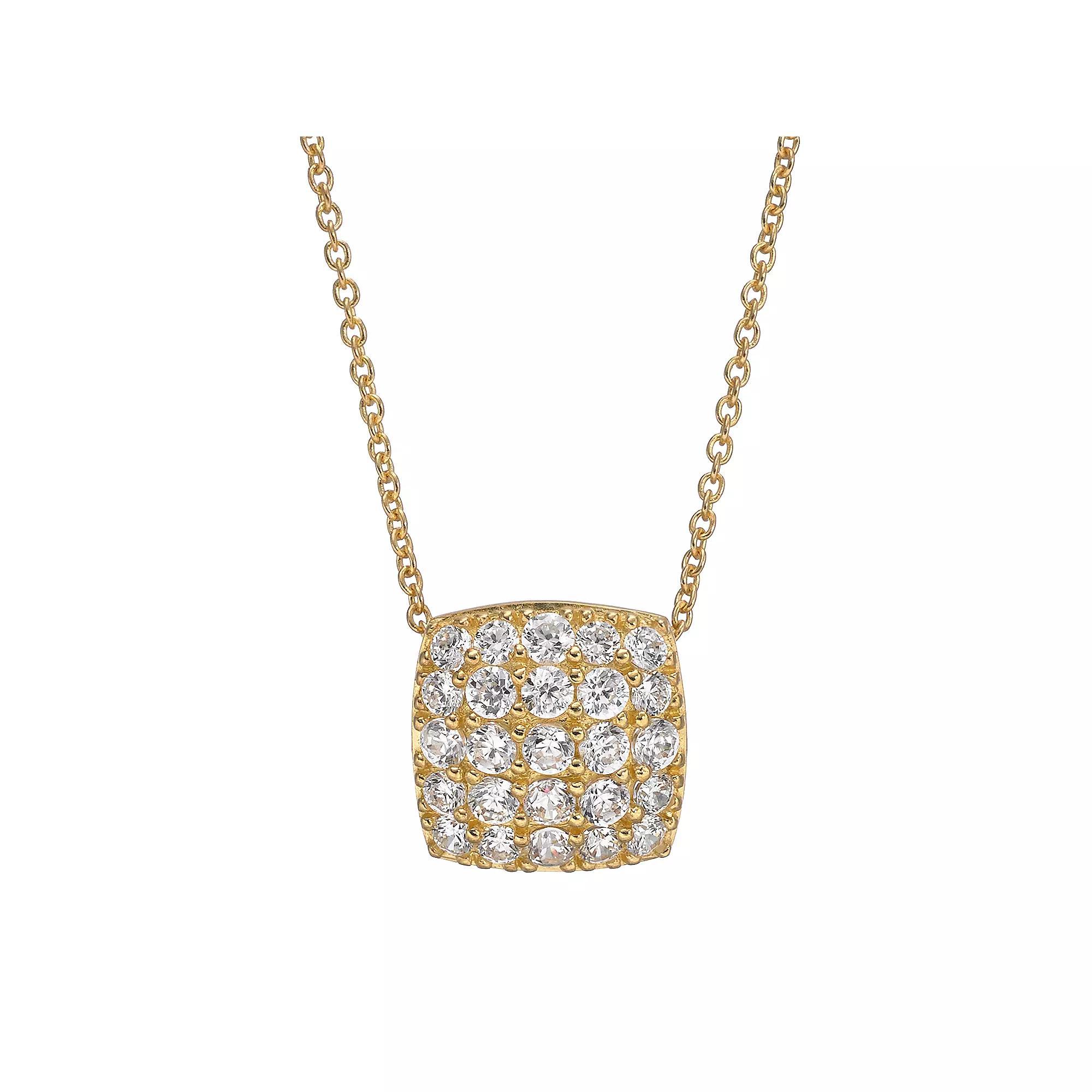 Sophie Miller Cubic Zirconia 14k Gold Over Silver Square Pendant Necklace, Women's, Size: 18", White Product Image