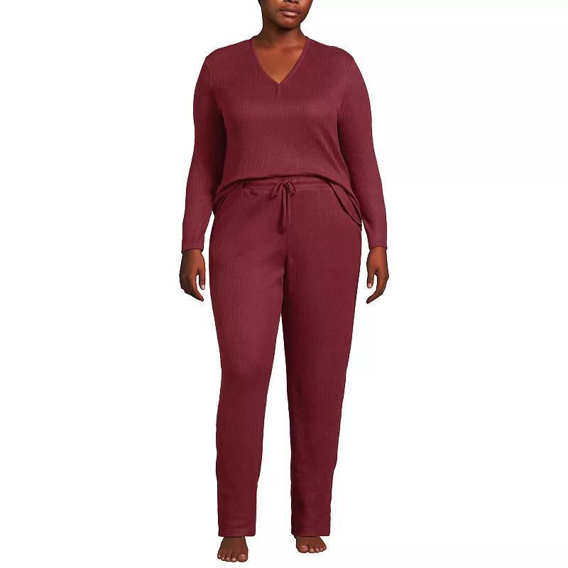Plus Size Lands' End Long Sleeve V-Neck Pajama Top & Pajama Pants Set, Women's, Size: 2XL, Ivory Product Image