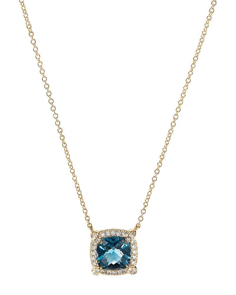 David Yurman Petite Chatelaine Pave Bezel Pendant Necklace in 18K Yellow Gold with Hampton Blue Topaz, 18 Product Image