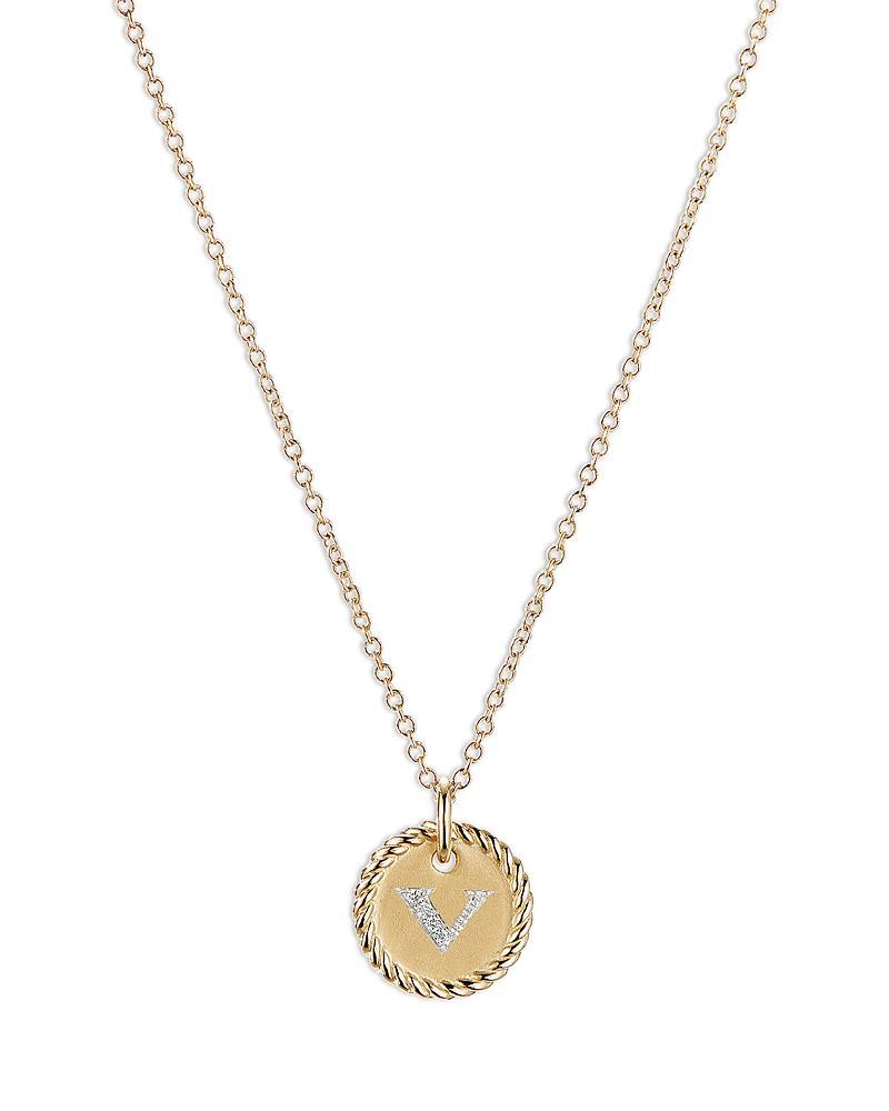 David Yurman Cable Collectibles Initial Pendant with Diamonds in Gold on Chain, 16-18 Product Image