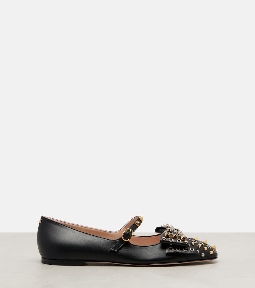 VALENTINO GARAVANI Mary-jane Bowow Ballerina In Kidskin With Studs Woman Black 35 In Multi Product Image