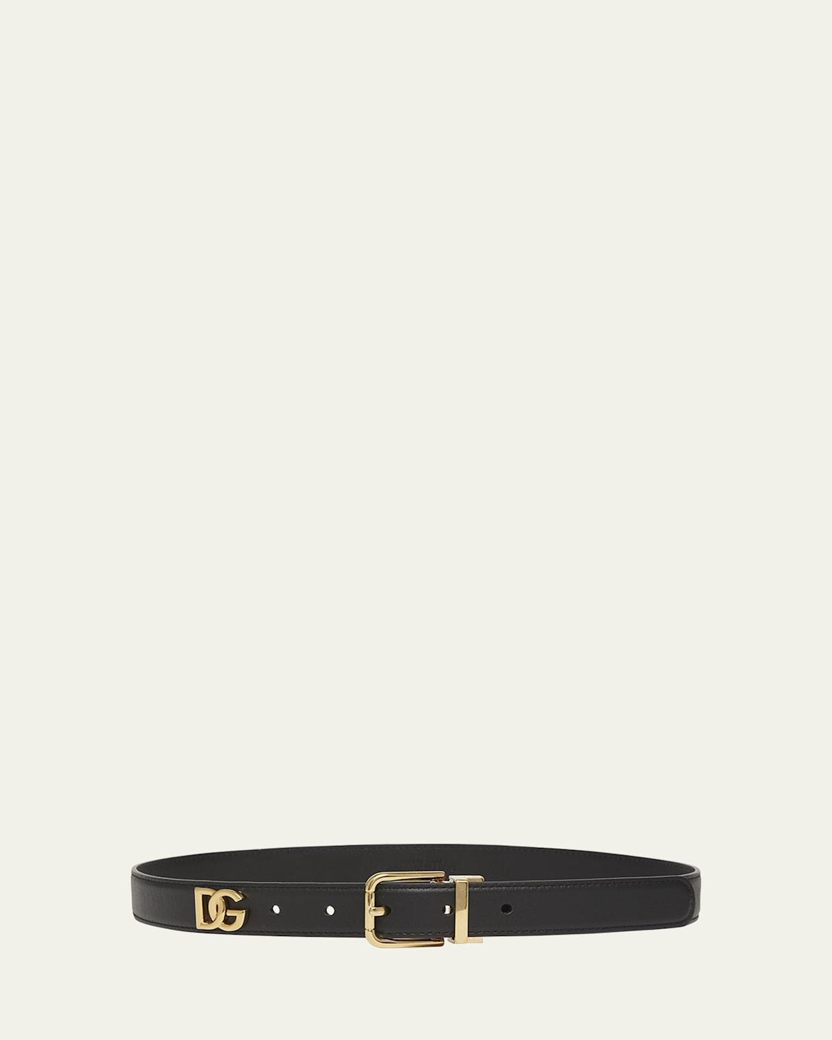 DOLCE & GABBANA Calf Leather Belt With Logo Plaque In Black Product Image