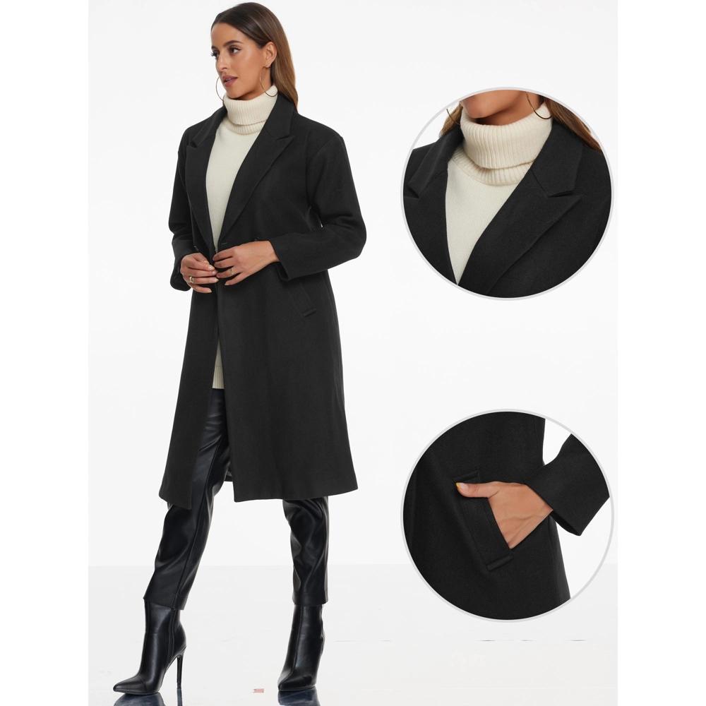 INSPIRE CHIC Women's Notch Lapel Double-Breasted Mid-Length Long Coat Black Small Product Image