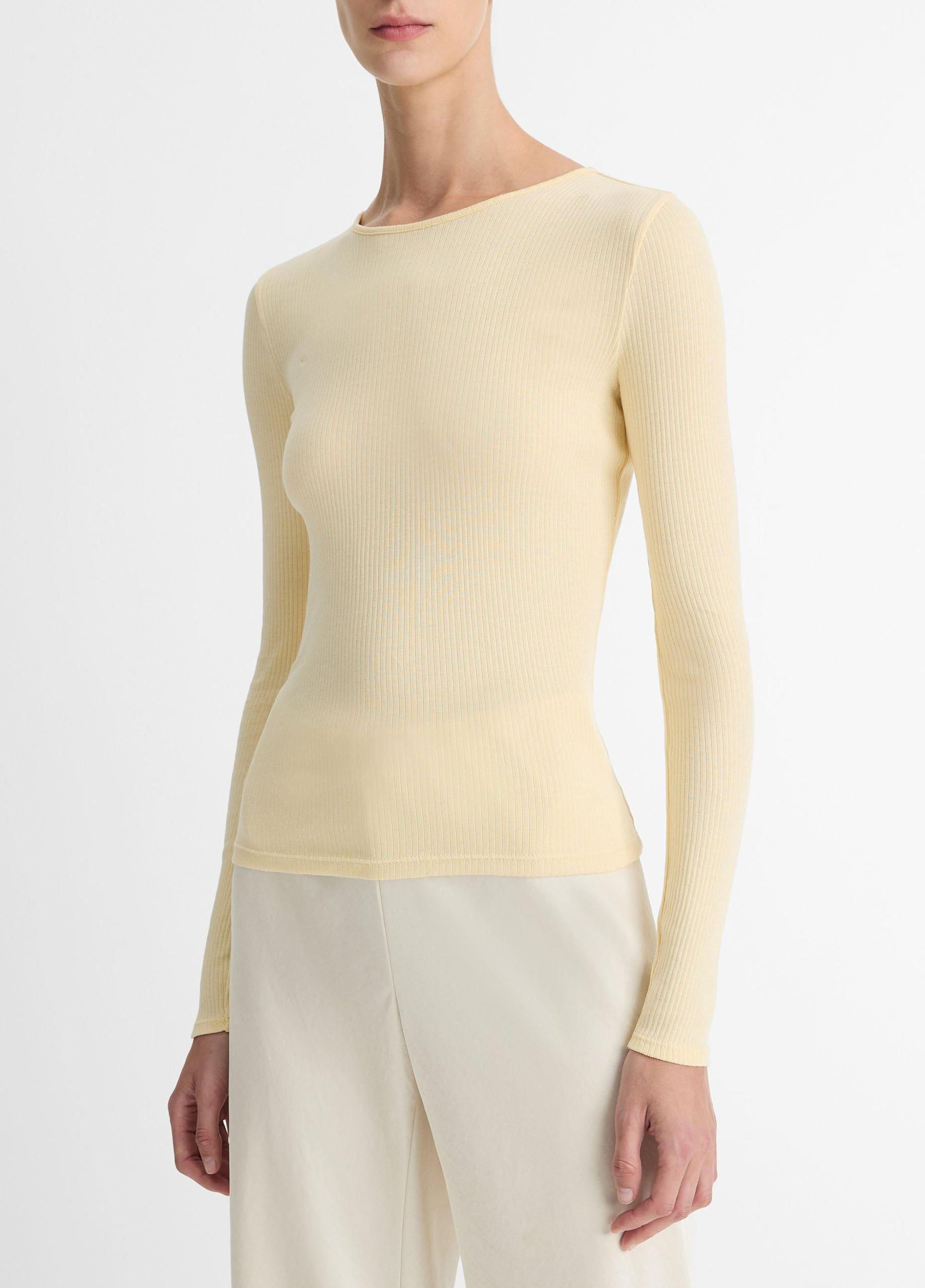 Womens Ribbed Pima Cotton Long-Sleeve T-Shirt, Light Butter, Size M Vince Product Image