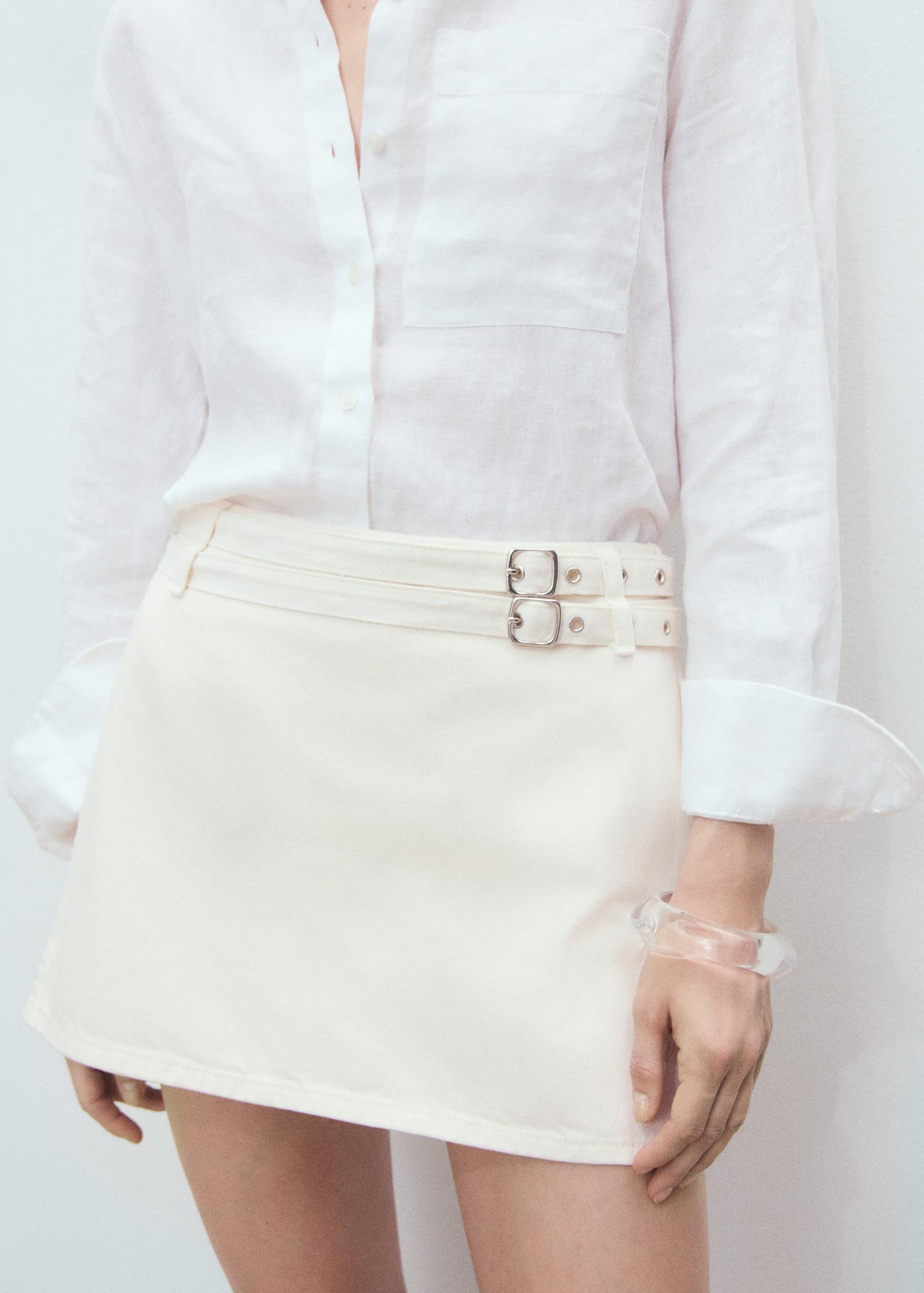 Double-belted denim skort - Women | MANGO USA Product Image