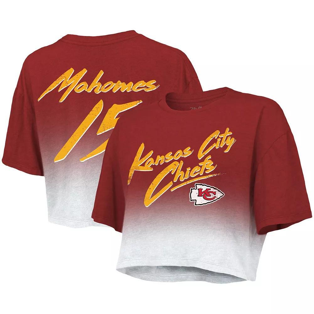 Women's Majestic Threads Patrick Mahomes Red/White Kansas City Chiefs Drip-Dye Player Name & Number Tri-Blend Crop T-Shirt, Size: XL Product Image