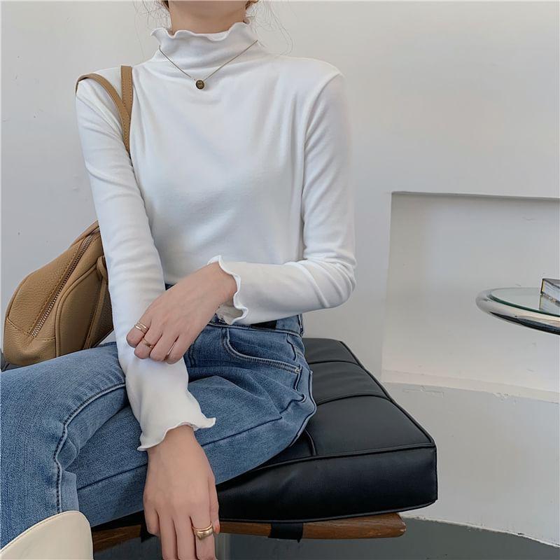 Long-Sleeve Mock Neck Plain Top Product Image