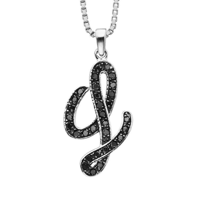 Jewelexcess Sterling Silver 1/4-ct. T.W. Black Diamond Initial Pendant, Women's, Size: 18", Q Product Image