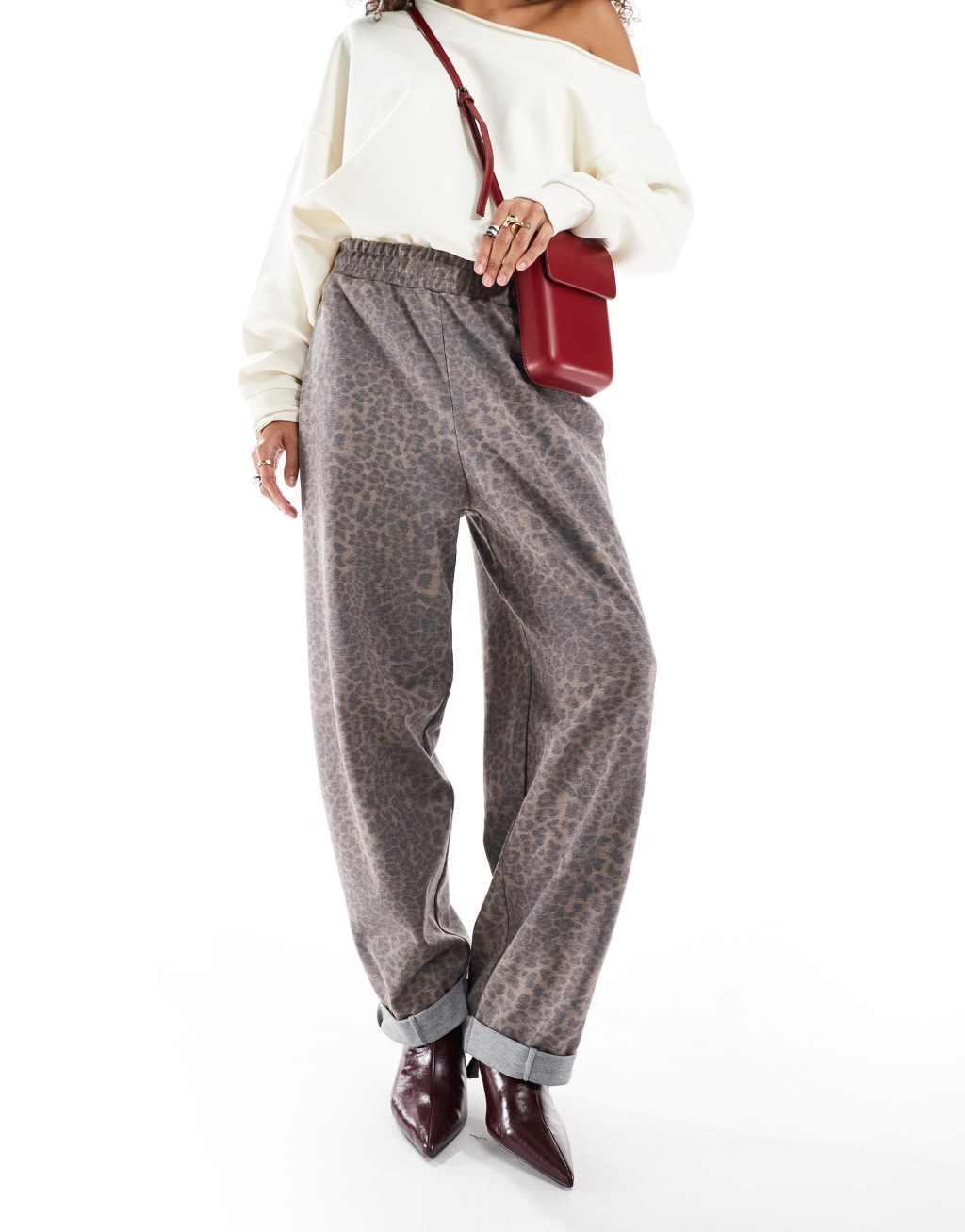 ASOS DESIGN scuba turnback pants in leopard - part of a set Product Image