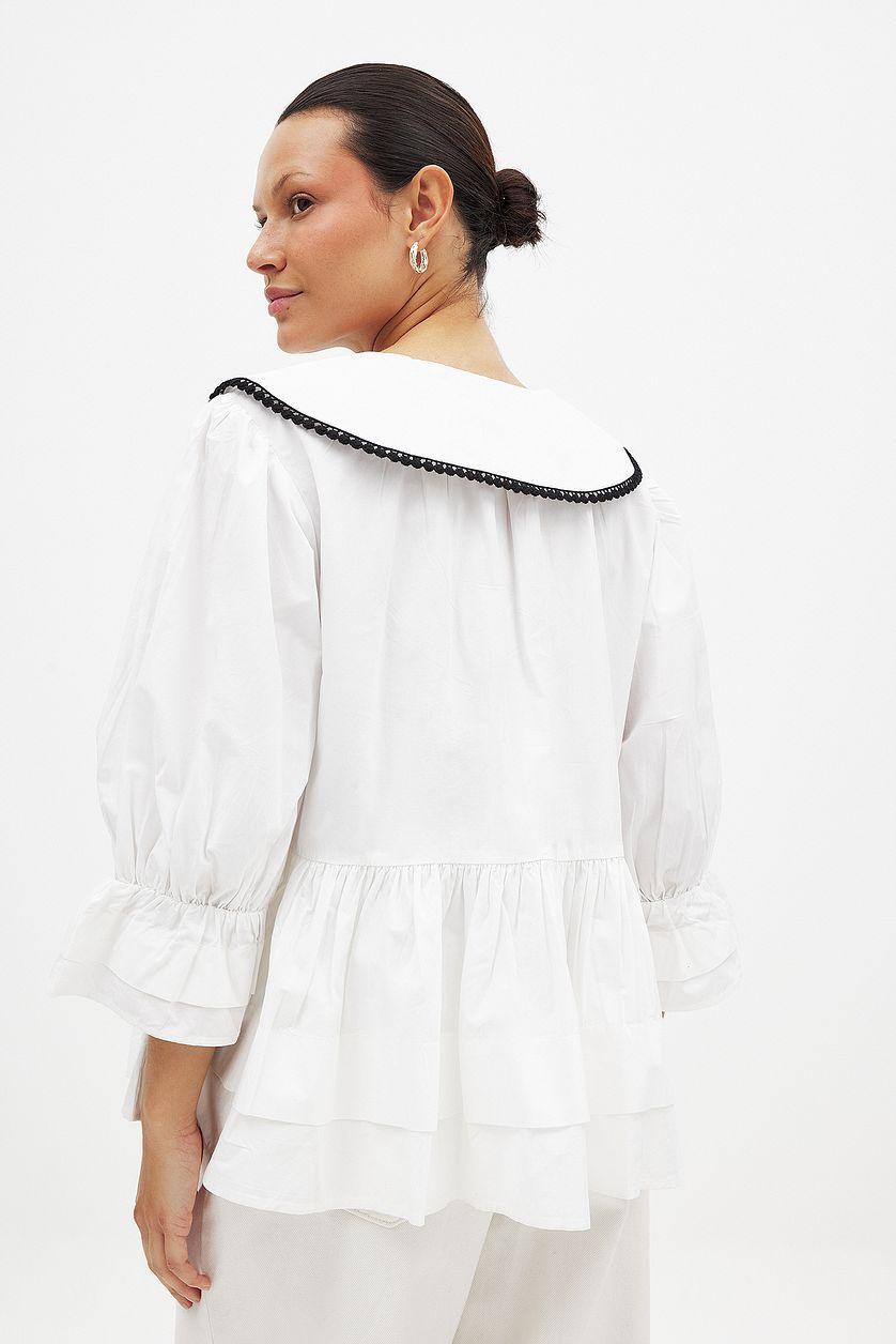 Cotton Embroidered Collar Blouse Product Image