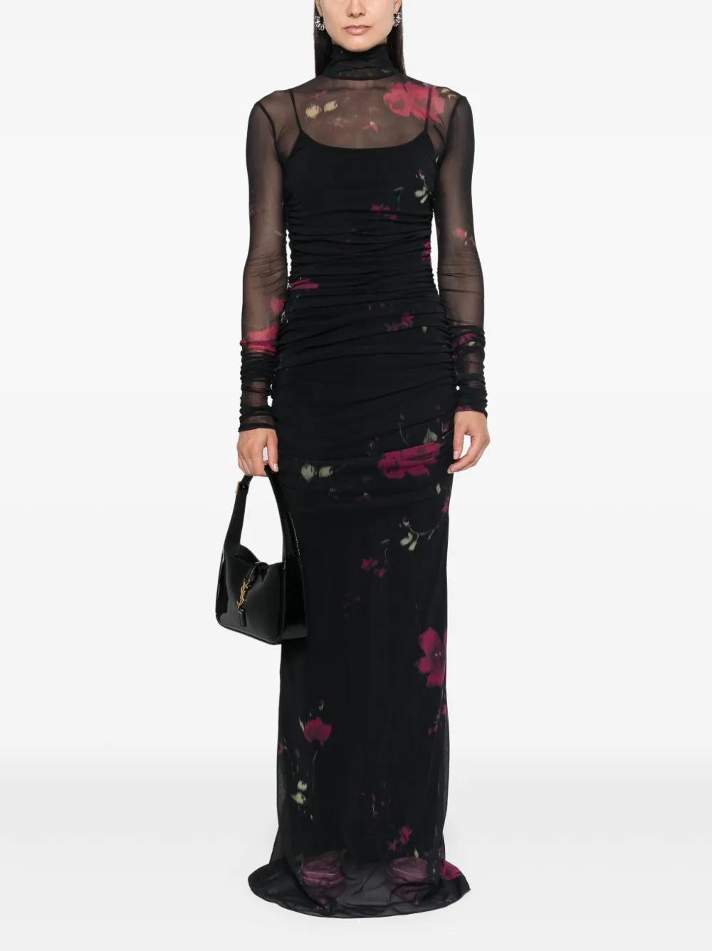 rose-print tulle maxi dress Product Image