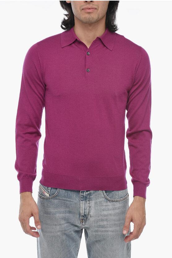CORNELIANI Cashmere Blend Long Sleeved Polo In Purple Product Image
